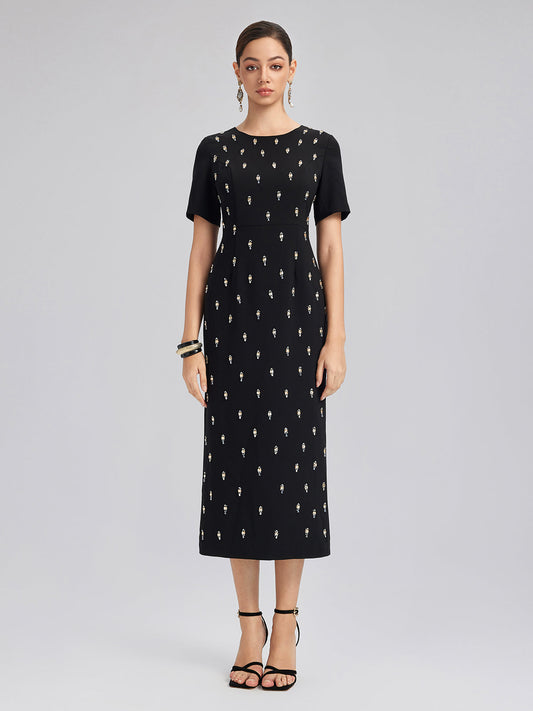 El İşlemeli Bisiklet Yaka Elbise