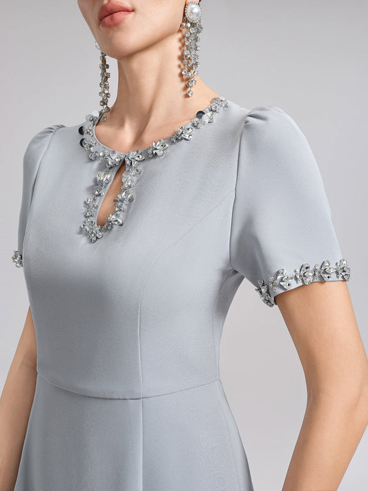 El İşlemeli Payetli Tül Panelli Elbise