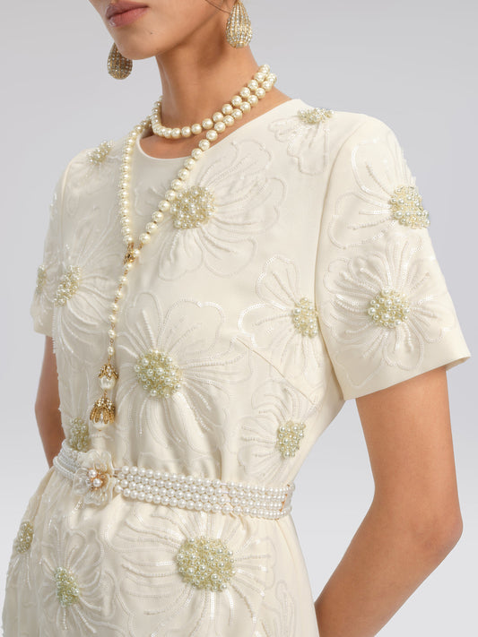 Çiçek Nakışlı El İşlemeli Elbise (Kemer Dahil Değildir)