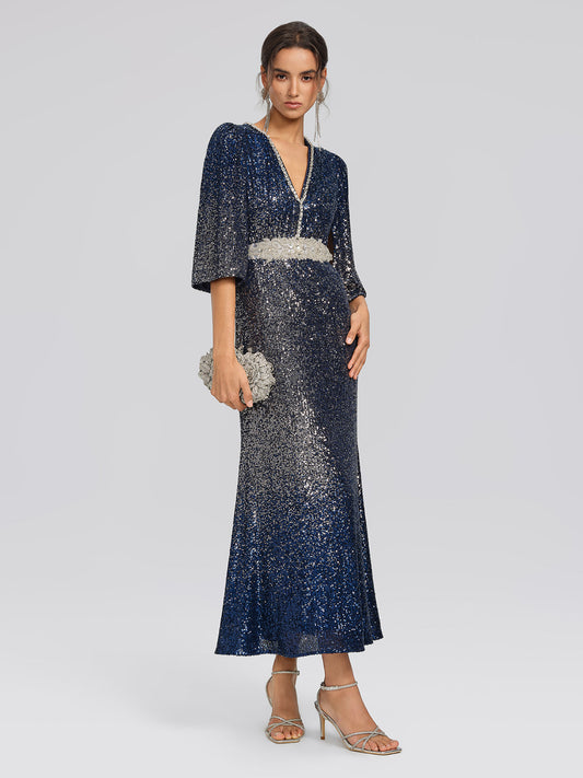 Gradyan Payetli Kap Kol Elbise (Kemer Dahil Değildir)