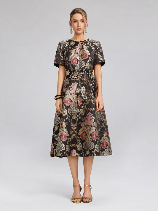 Vintage Metalik Nakışlı Abiye Elbise