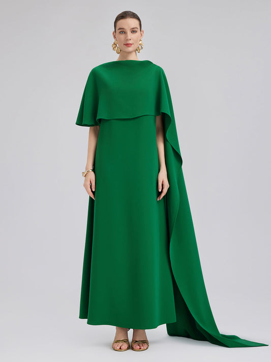 Zümrüt Yeşili Şal-Kravatlı Abiye Elbise