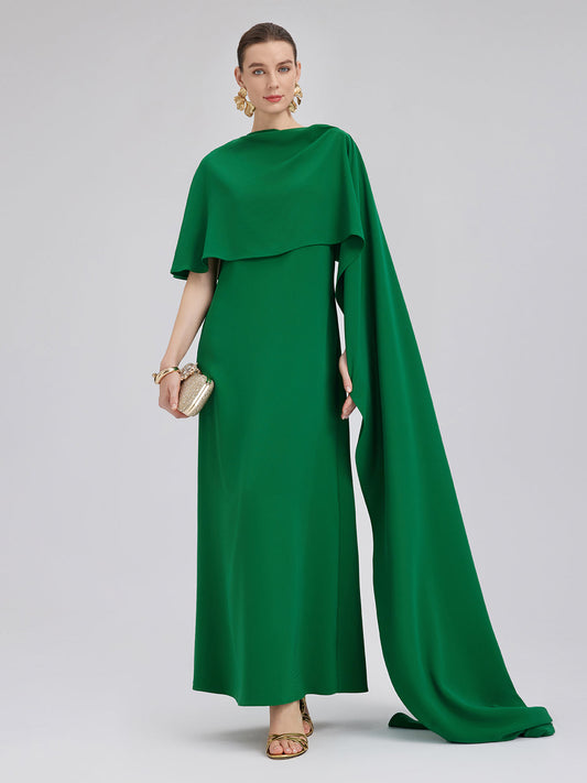 Zümrüt Yeşili Şal-Kravatlı Abiye Elbise