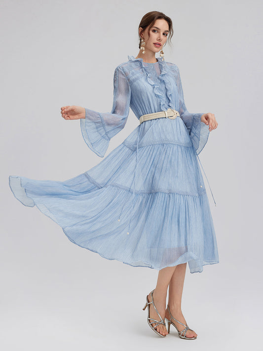 Giysi Boyama Dantel Süslü İpek Krep Elbise (100% İpek)