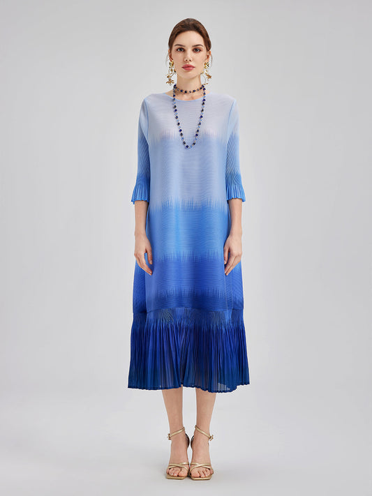 Zarif Ombre Pileli Panel Elbise