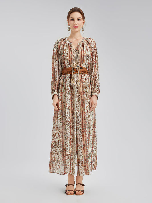 Nefes Alabilir Etnik Desenli Ramie Elbise